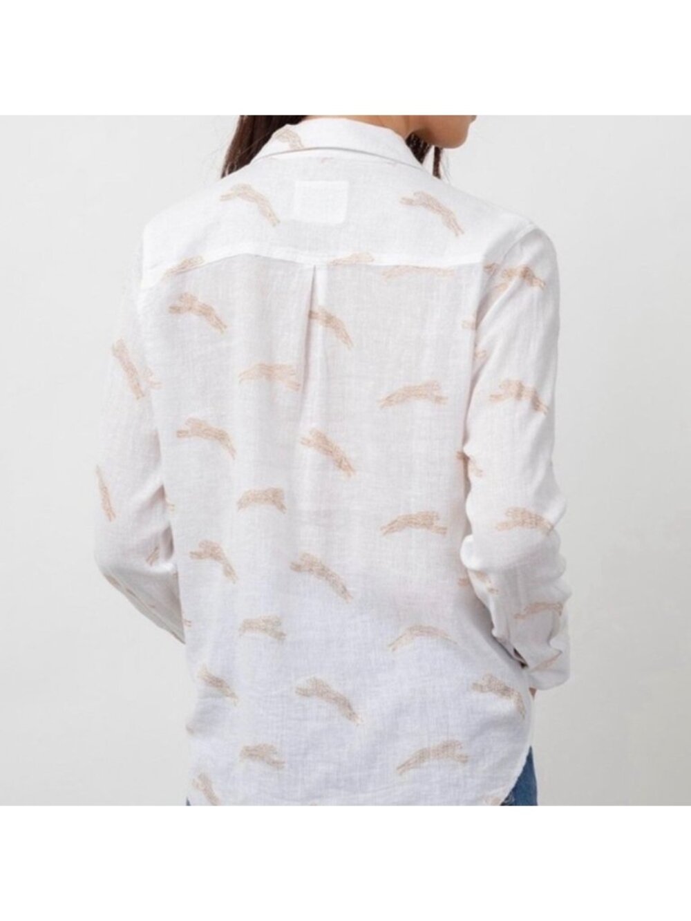 Rails Charli Golden Cheetah XS Leopard Linen Shirt White Lightweight Travel Beac - Picture 2 of 9